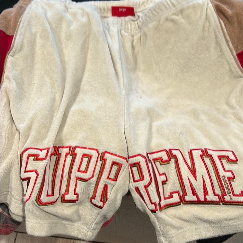 Supreme Terry Cloth Shorts in White and Red